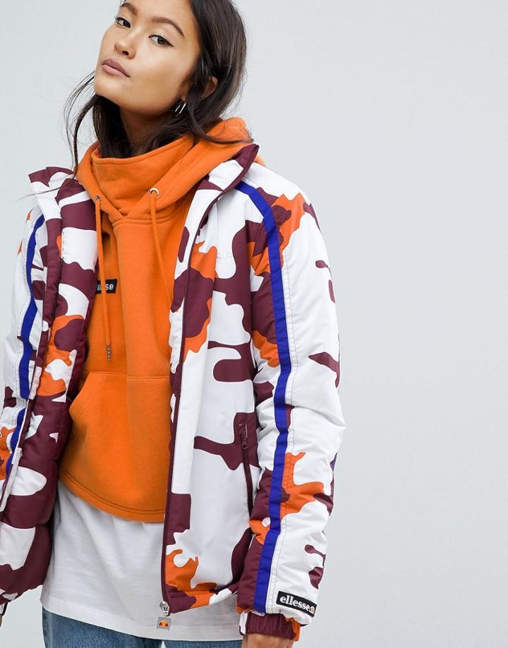 Ellesse High Neck Coat In Camo - Green