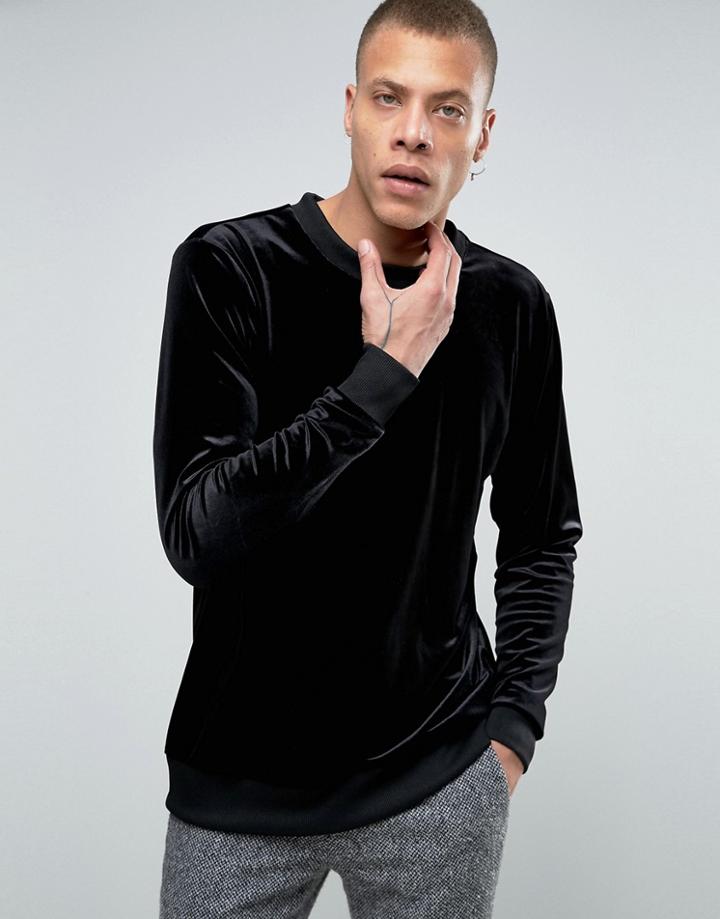 Dr Denim Luka Oversized Velvet Sweatshirt - Black