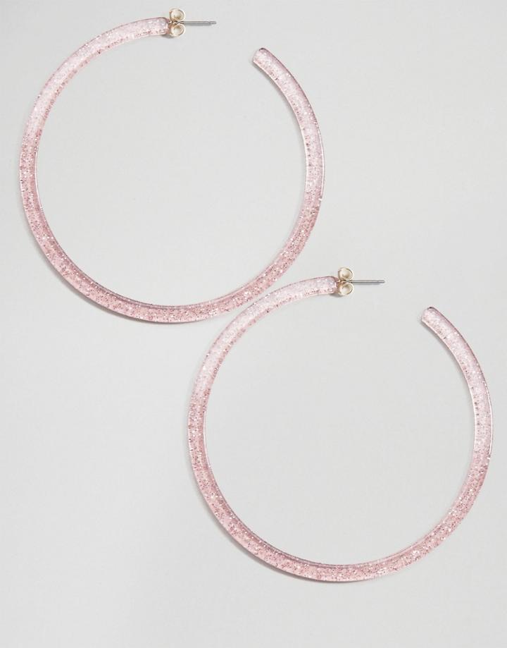 Limited Edition Plastic Glitter 80mm Hoop Earrings - Pink