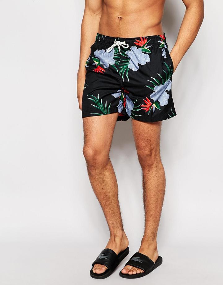 D-struct Hawaiian Swim Shorts In Black - Black