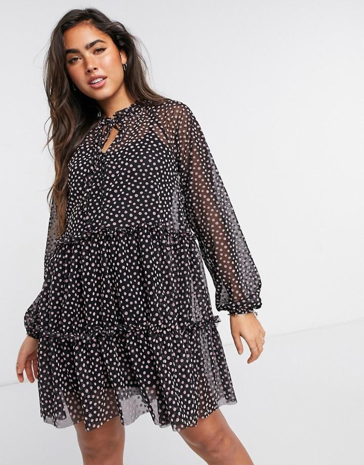 River Island Polka Dot Belted Mini Dress In Black