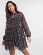 River Island Polka Dot Belted Mini Dress In Black
