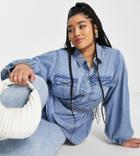 River Island Plus Chambray Utility Shirt In Blue