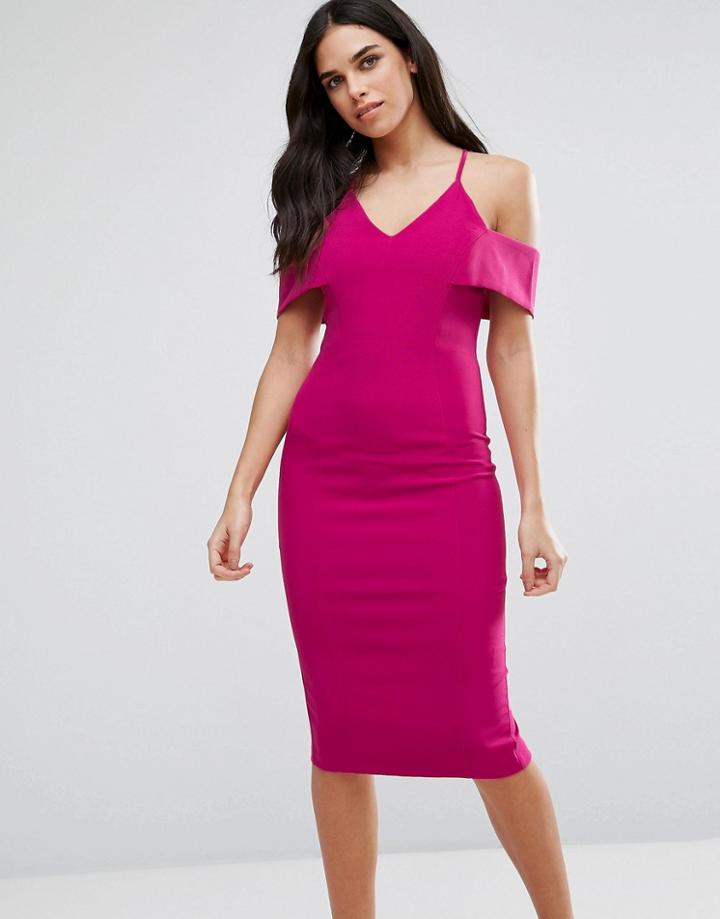 Vesper Cold Shoulder Pencil Midi Dress - Pink