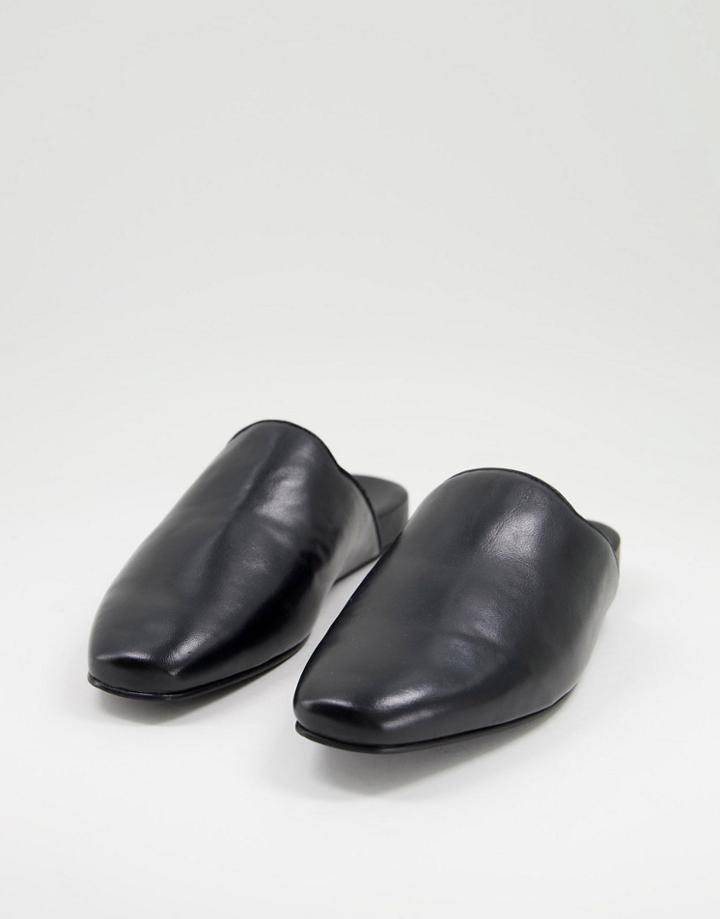 Asos Design Backless Mule Loafers In Black Leather On Black Sole