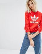Adidas Originals Sweatshirt With Trefoil Logo - Vivid Red