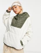 Noisy May Fleece And Quilted Jacket In Khaki & Cream-white