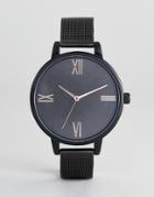 Asos Design Curve Tonal Black Mesh Watch - Black