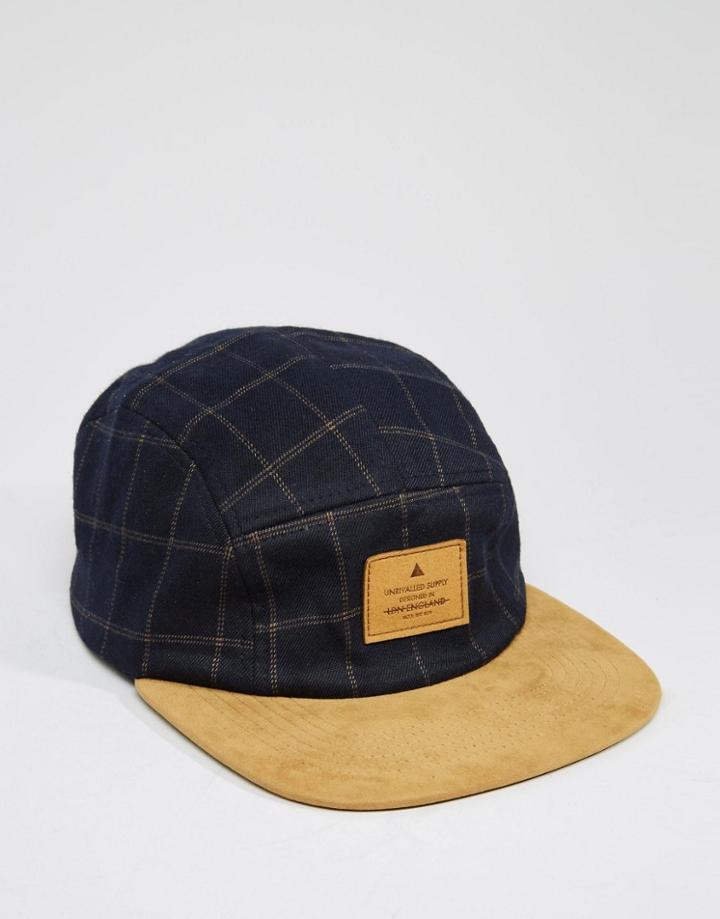 Asos 5 Panel Cap In Check - Navy