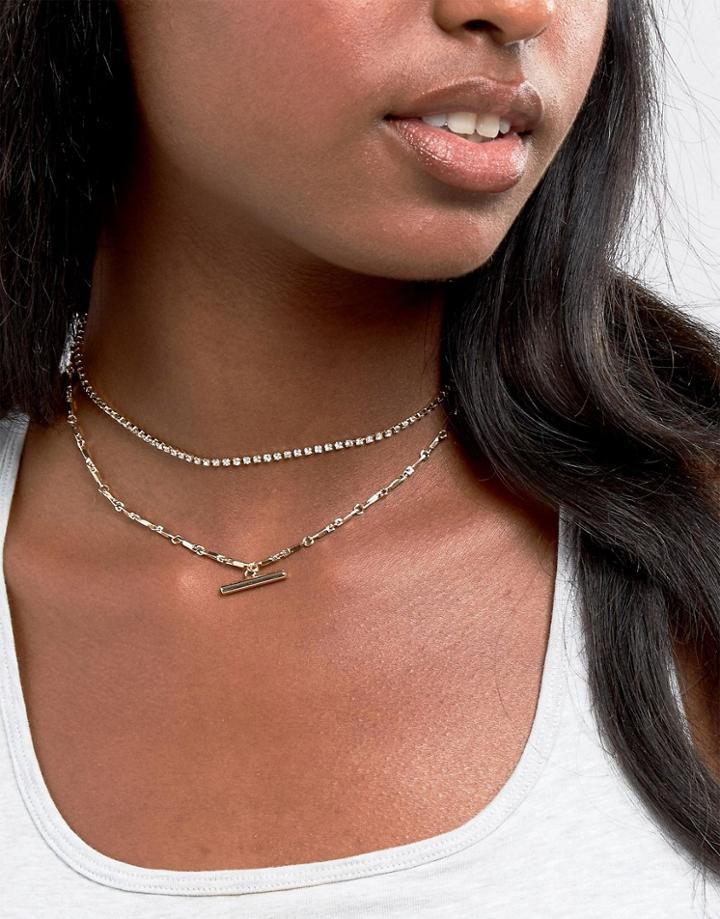 Asos Mixed Chains Multirow Necklace - Gold