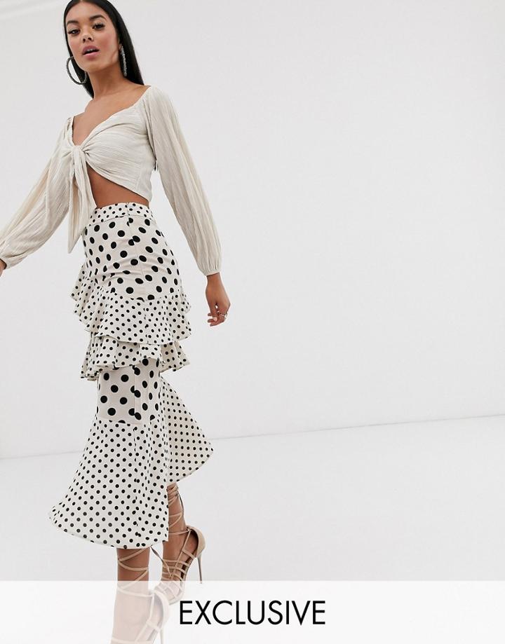 Pretty Lavish Ruffle Skirt In Mixed Polka Dot-white