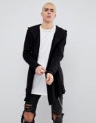 Bershka Textured Cardigan With Hood In Black - Black