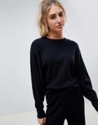 Asos Design Premium Lounge Knitted Dropped Sleeve Sweat - Black