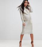 Flounce London Maternity High Neck Metallic Midi Dress - Silver