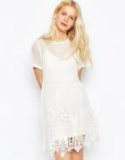 Asos Premium Smock Dress In Mesh With Cutwork And Lace Hem - White