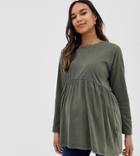 Asos Design Maternity Smock Top With Long Sleeve In Wash - Green