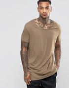 Asos Super Longline T-shirt With Stretch Neck And Drop Hem In Brown - Coco Brown
