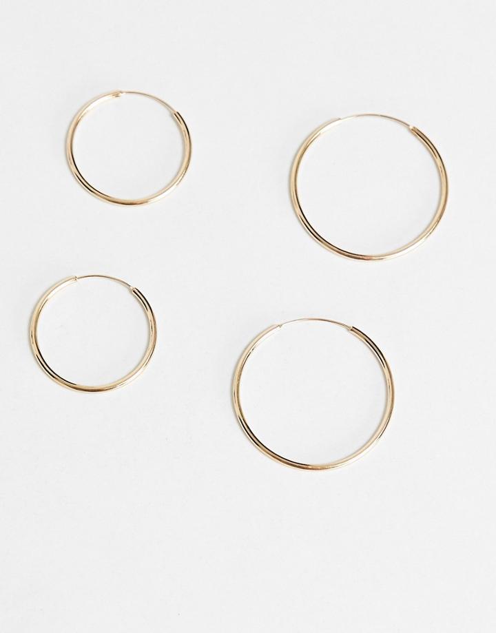 Asos Design Pack Of 2 Fine Hoop Earrings In 35mm 40mm Gold Tone