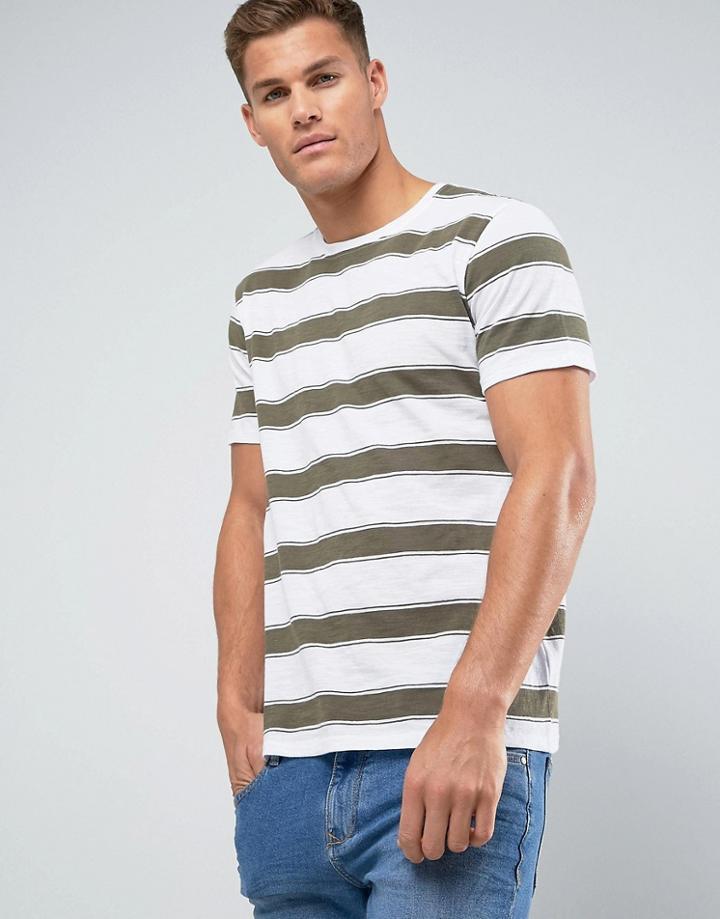 Mango Man Striped T-shirt In Khaki - Cream