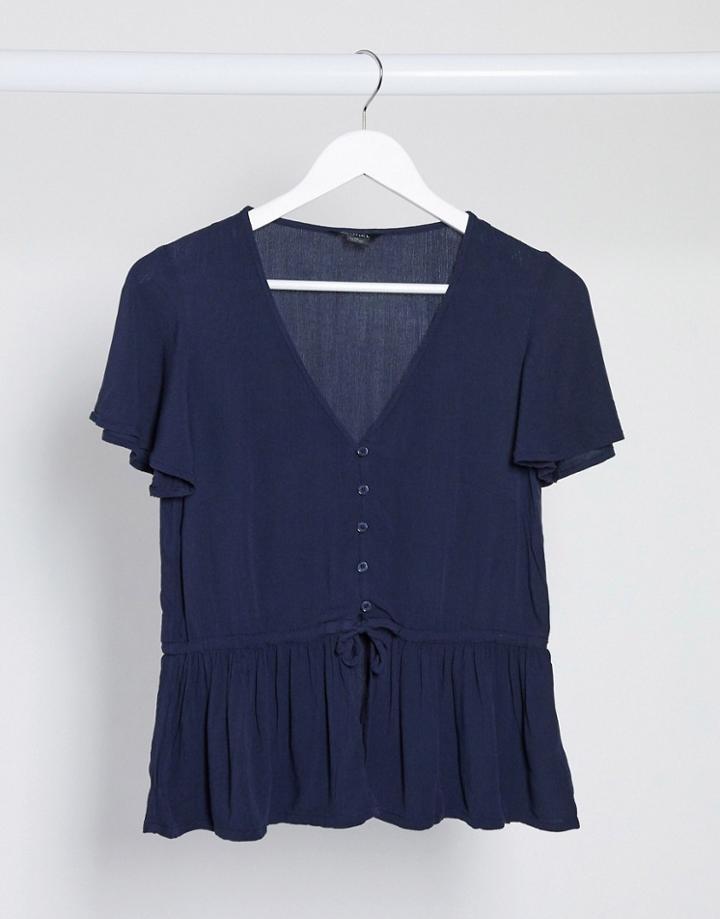 Monki Yrsa Waisted Blouse In Navy