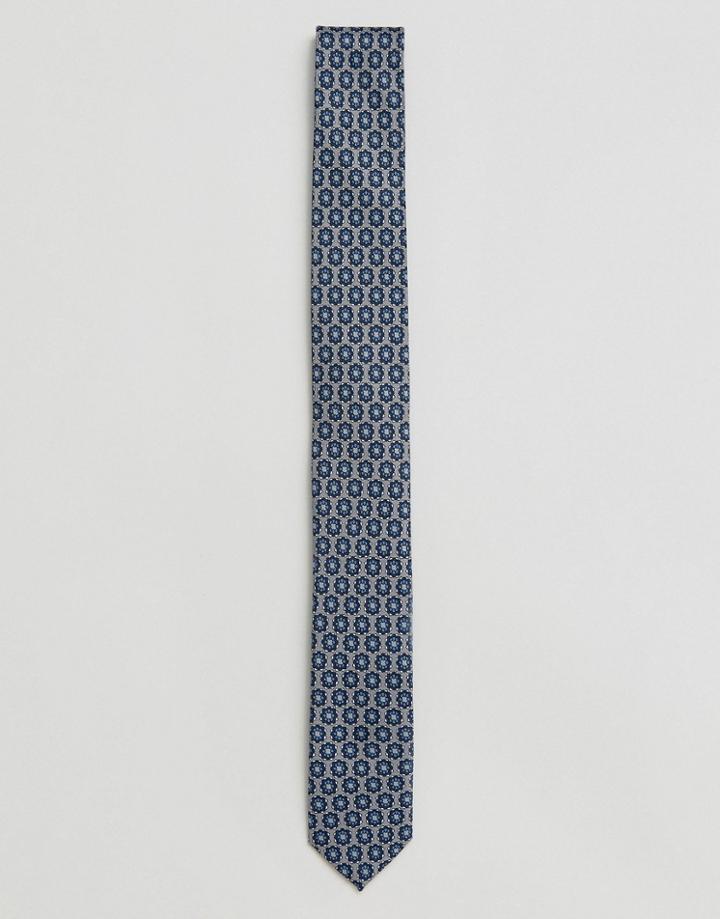 Asos Slim Tie With Blue Geo Print - Blue