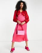 Never Fully Dressed Color Block Maxi Dress In Red And Pink