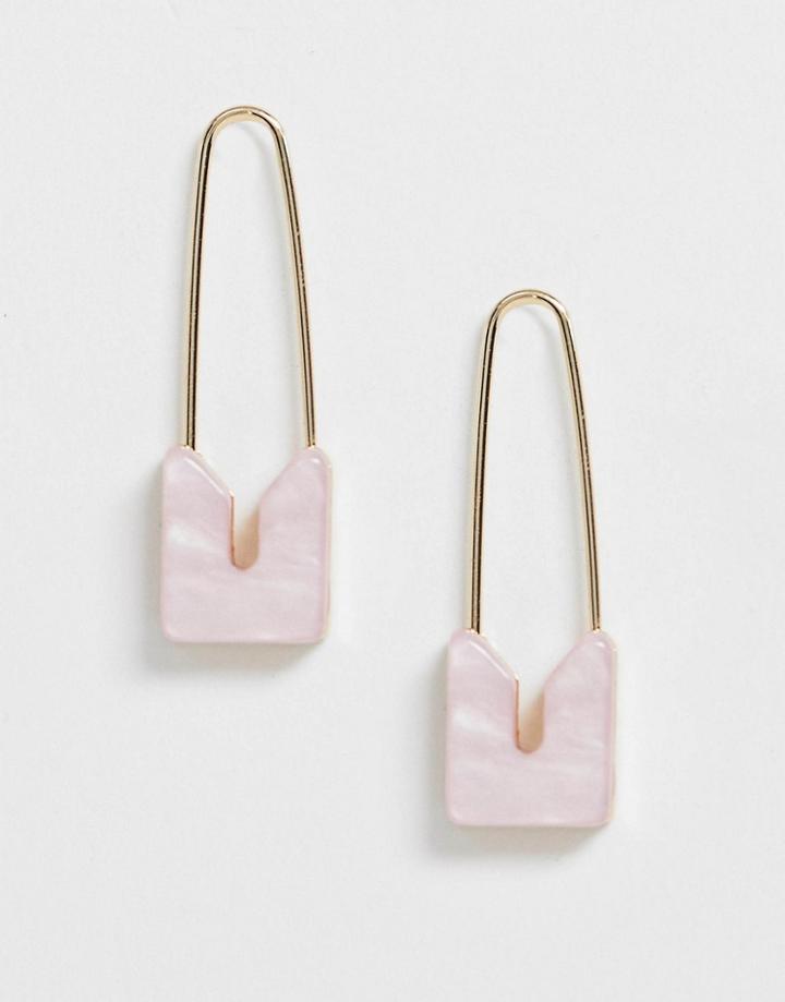 Asos Design Earrings In Resin Safety Pin Design In Gold Tone - Gold