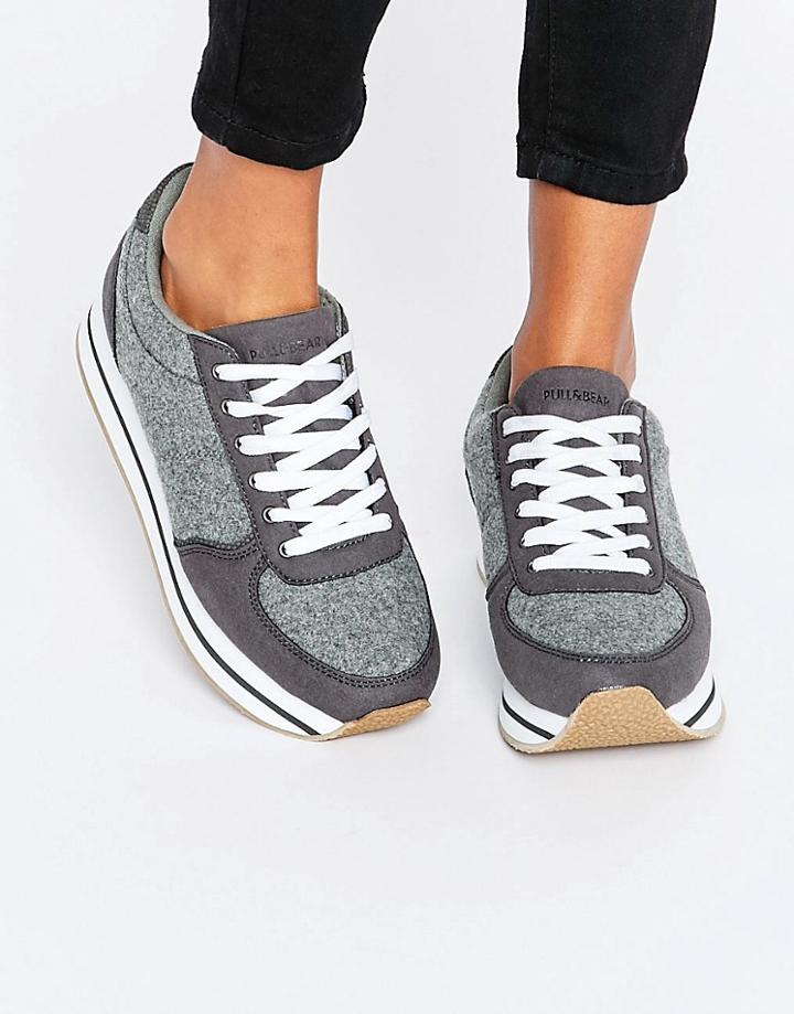 Pull & Bear Textured Color Block Sneaker - Gray