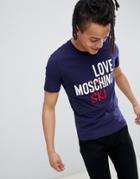 Love Moschino T-shirt With Ski Logo In Blue - Blue