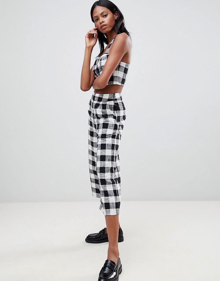 Whistles Gingham Linen Mix Pants-multi