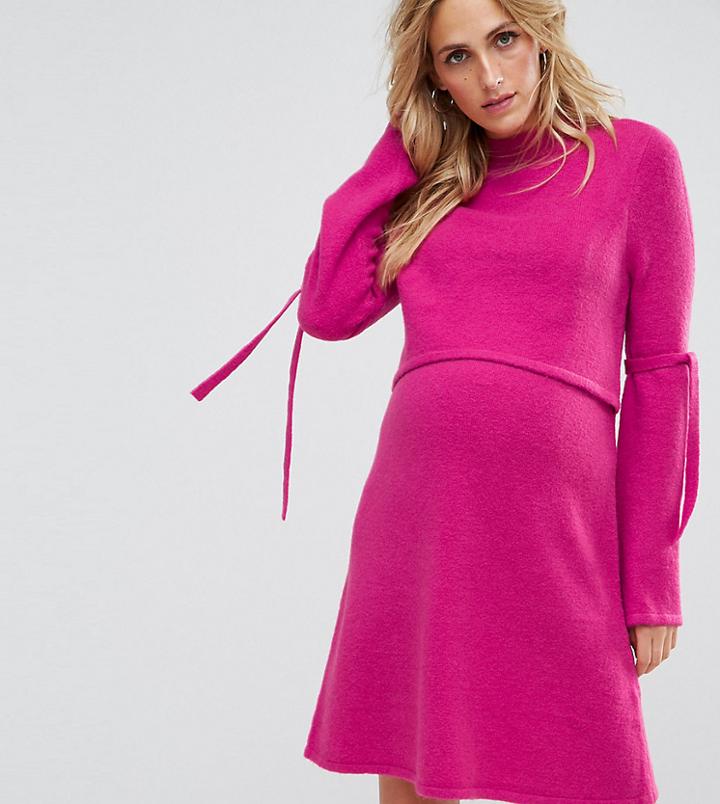 Asos Maternity Nursing Tie Sleeve Sweater Dress - Pink