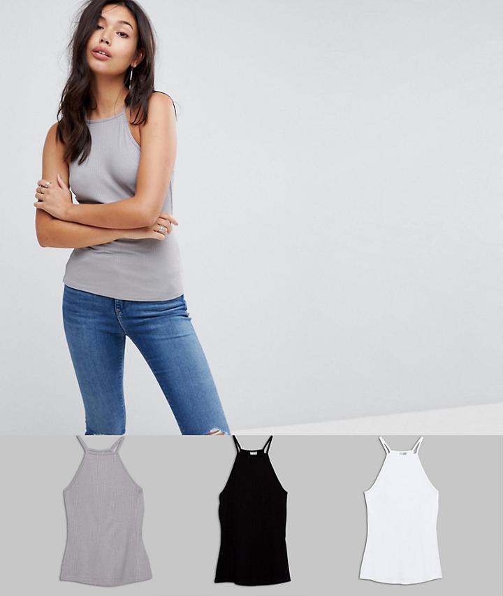 Asos Design Cami With Square Neck In Fitted Rib 3 Pack Save-multi