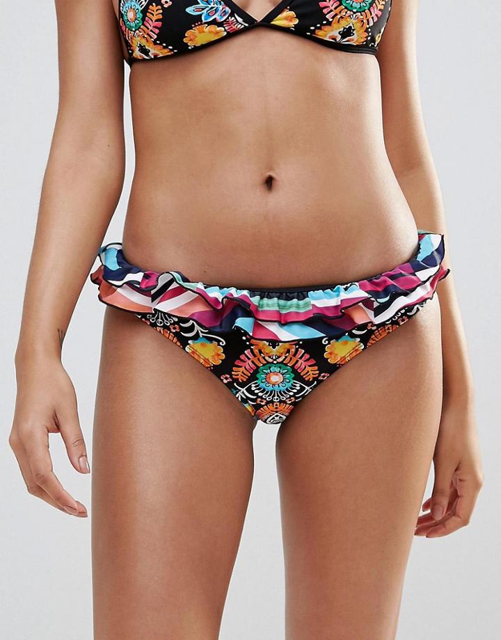 Vero Moda Frill Printed Bikini Bottoms - Black