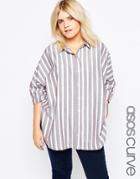 Asos Curve Oversize Shirt In Natural Stripe - Multi