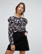 Vila Floral Ruffle Top - Gray