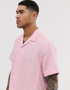 Asos Design Oversized Linen Shirt With Revere Collar In Pink - Pink
