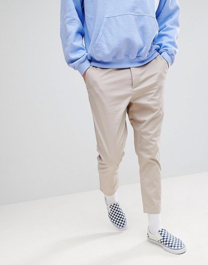 Asos Tapered Cropped Chinos In Beige - Beige