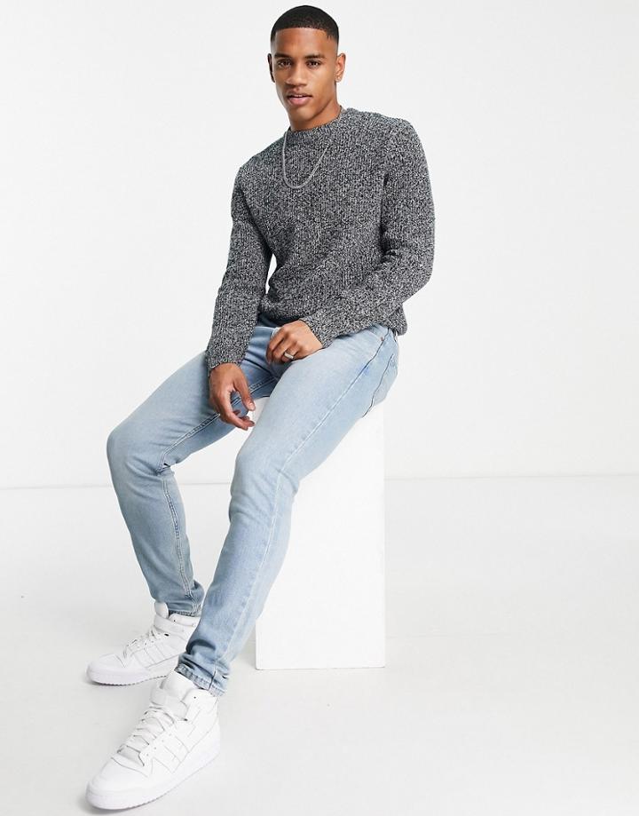 River Island Knit Fisherman Sweater In Blue-blues