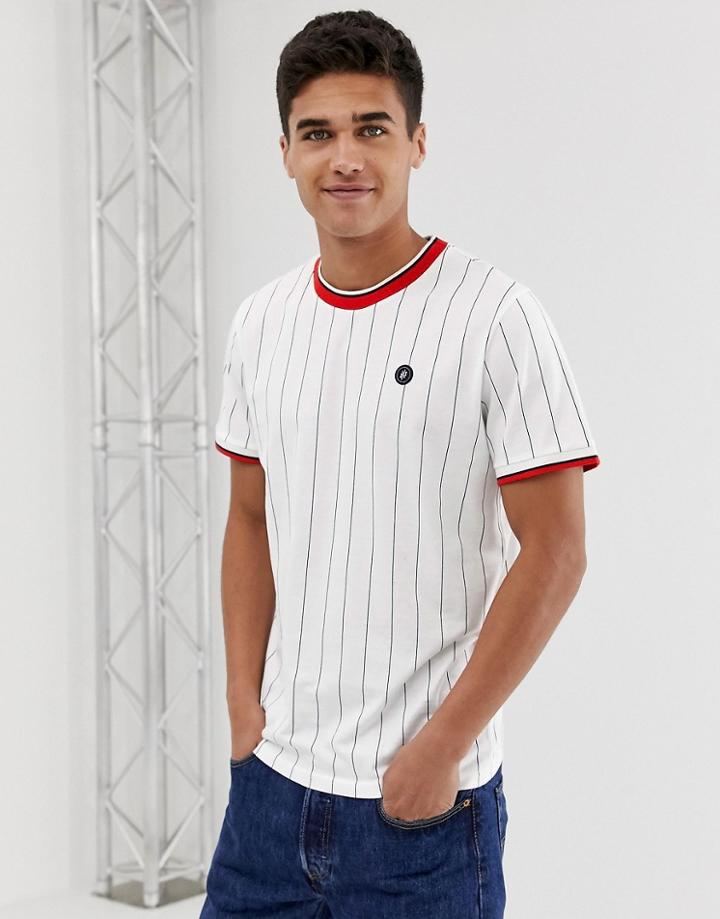 Jack & Jones Originals T-shirt With Vertical Stripe And Chest Badge In White - White