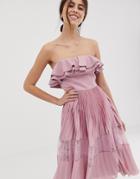 True Decadence Premium Sleeveless Dress With Ruffle Trim And Lace Insert Pleated Skirt In Pink - Pink
