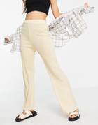 Asos Design Slouchy Textured Rib Pant In Yellow-neutral