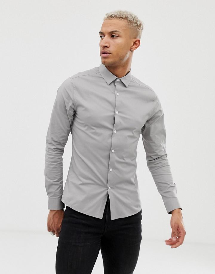 Asos Design Skinny Fit Shirt In Mid Gray
