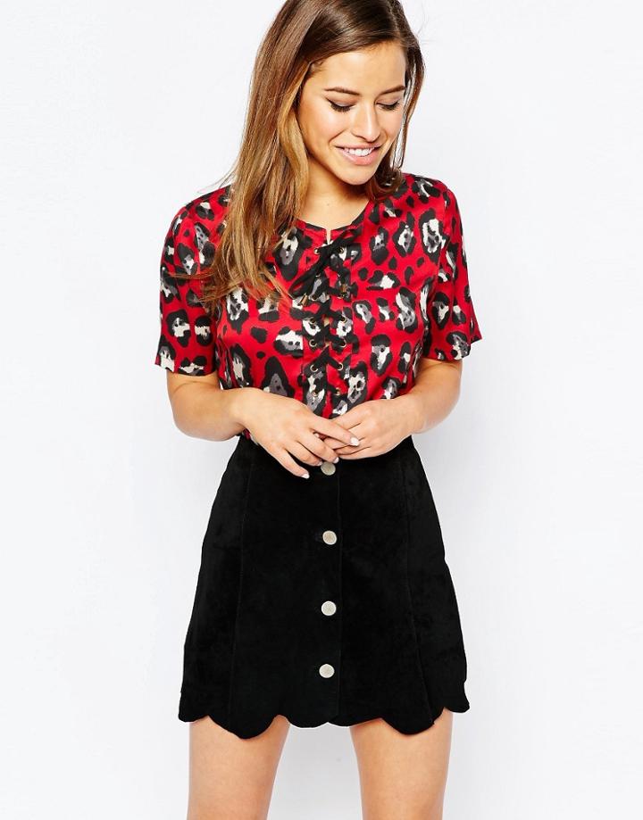 Sister Jane Lovecat Top With Lace Up Front - Red