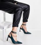 Asos Design Wide Fit Weston Chain Detail Heeled Shoes In Forest Green