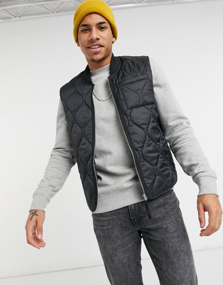 River Island Quilted Vest In Black