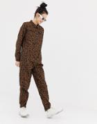 Daisy Street Button Through Boiler Suit In Leopard Print - Brown