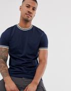 Asos Design T-shirt With Contrast Tipping In Navy