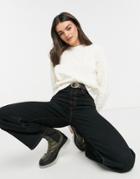 Mango Shoulder Detail Cable Knitted Sweater In Ecru-white