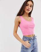 Stradivarius Dentelle Square Neck Top In Pink - Pink