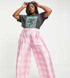 Twisted Wunder Plus Wide Leg Pants In Pink Oversized Plaid - Part Of A Set-multi